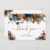 Navy Blauw Bruin Verliefd Worden Herfst Bruidsmeis Bedankkaart (Voorkant / Achterkant)