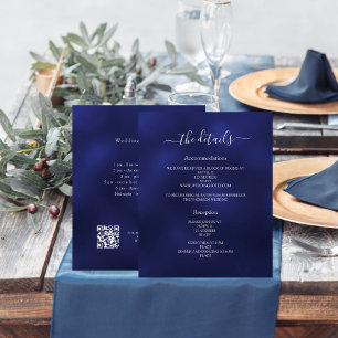 Navy blauw budget bruiloft programma details QR Flyer