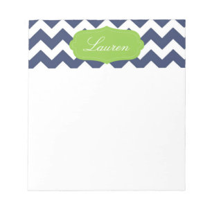 Navy blauw chevron en groen. Monogram Notitieblok