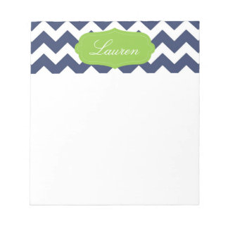 Navy blauw chevron en groen. Monogram Notitieblok