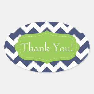 Navy blauw chevron en groen. Monogram Ovale Sticker