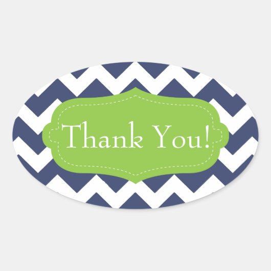 Navy blauw chevron en groen. Monogram Ovale Sticker (Voorkant)