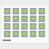 Navy blauw chevron en groen. Monogram Vierkante Sticker (Vel)