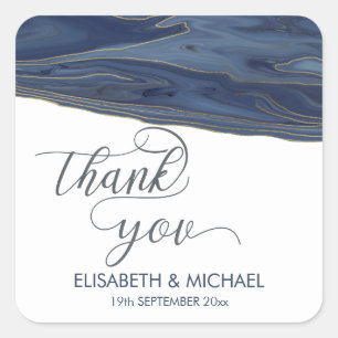 Navy blauw chique agaat romantisch elegant bedankt vierkante sticker