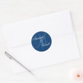NAVY BLAUW Damask Bruiloft Custom Monogram V2 Ronde Sticker (Envelop)