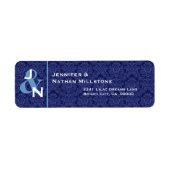 NAVY BLAUW Damask Bruiloft Monogram Etiket (Voorkant)