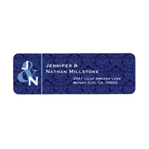 NAVY BLAUW Damask Bruiloft Monogram Etiket