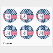 Navy Blauw Damask Trouwgunst Sticker Roze (Vel)