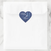 Navy Blauw Damast Bruiloft Custom Monogram Hart Hart Sticker (Tas)