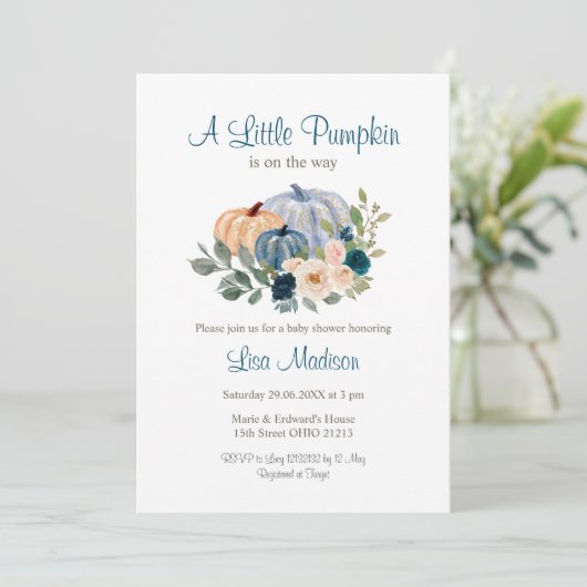 Navy blauw een kleine pompoen op weg naar Invitati Kaart (Staand voorkant)