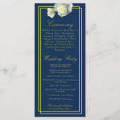 Navy Blauw Elegant Goud Script Framed White Rose Programmakaart (Achterkant)