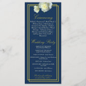 Navy Blauw Elegant Goud Script Framed White Rose Programmakaart (Achterkant)