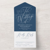 Navy Blauw Elegant Whimsical Kalligrafie Bruiloft All In One Uitnodiging (Binnen)
