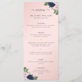Navy Blauw en Blush Bloemen Bruiloft Menu (Voorkant)