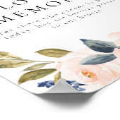 Navy Blauw en Blush Bloemen In Liefdevolle Geheuge Poster (Hoek)