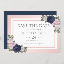 Navy Blauw en Blush Bruiloft Save The Date