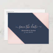 Navy Blauw en Blush Bruiloft Save The Date Aankondigingskaart (Voorkant / Achterkant)