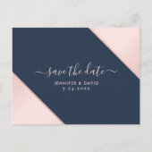 Navy Blauw en Blush Bruiloft Save The Date Aankondigingskaart (Voorkant)
