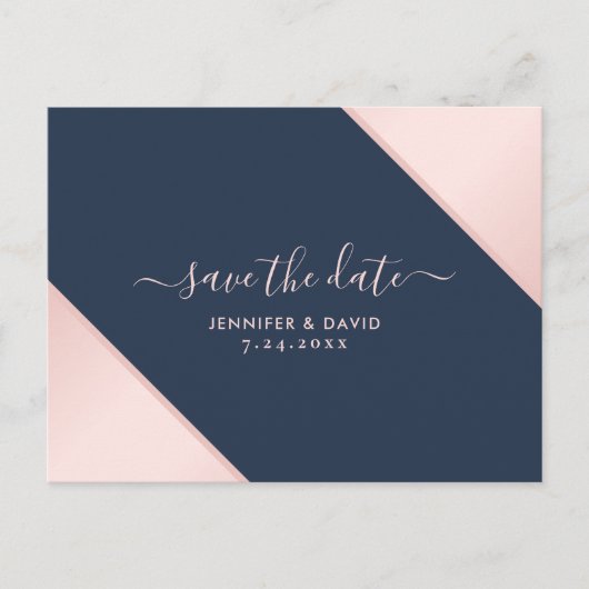 Navy Blauw en Blush Bruiloft Save The Date Aankondigingskaart (Voorkant)