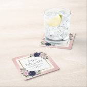 Navy Blauw en Blush Bruiloft Save The Date Kartonnen Onderzetters (Insitu)