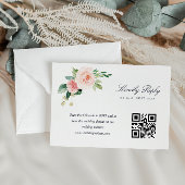 Navy blauw en blush roze bloemen QR code RSVP kaar