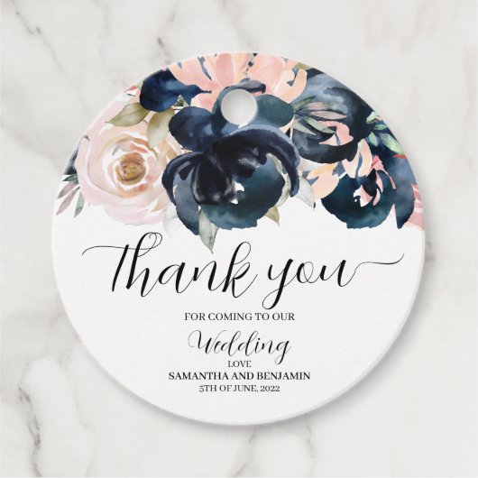 Navy blauw en blush roze bruiloft gunst label. bedankjes labels (Voorkant)
