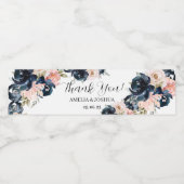 Navy blauw en blush roze bruiloft waterfles etiket (Enkel label)