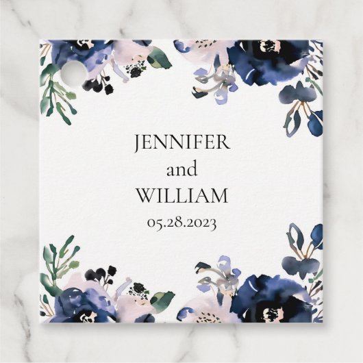 Navy Blauw en Blush Roze Elegant Bloemen Bruiloft Bedankjes Labels (Voorkant)