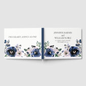 Navy Blauw en Blush Roze Elegant Bloemen Bruiloft Gastenboek (Volledig)