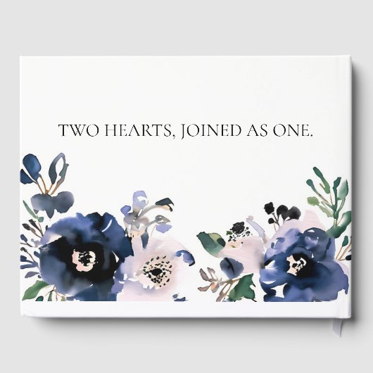 Navy Blauw en Blush Roze Elegant Bloemen Bruiloft Gastenboek (Achterkant)