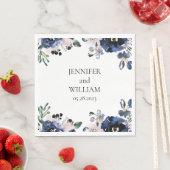 Navy Blauw en Blush Roze Elegant Bloemen Bruiloft Servet (Insitu)