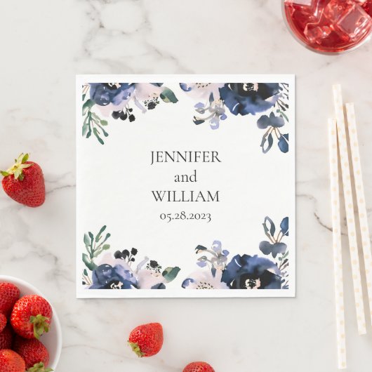 Navy Blauw en Blush Roze Elegant Bloemen Bruiloft Servet (Insitu)