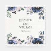 Navy Blauw en Blush Roze Elegant Bloemen Bruiloft Servet (Voorkant)