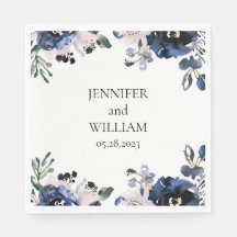 Navy Blauw en Blush Roze Elegant Bloemen Bruiloft