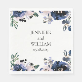 Navy Blauw en Blush Roze Elegant Bloemen Bruiloft Servet