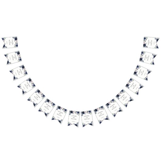 Navy Blauw en Blush Roze Elegant Bloemen Bruiloft Vlaggetjes (Alle)