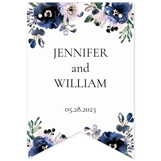 Navy Blauw en Blush Roze Elegant Bloemen Bruiloft Vlaggetjes (Tweede vlag)