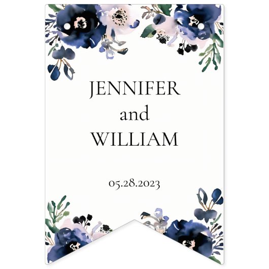 Navy Blauw en Blush Roze Elegant Bloemen Bruiloft Vlaggetjes (Eerste vlag)