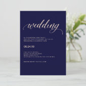 Navy Blauw en Blush Roze Typografie Bruiloft Kaart (Staand voorkant)