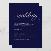 Navy Blauw en Blush Roze Typografie Bruiloft