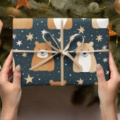 Navy Blauw en Bruin Kerst Beer Cadeaupapier