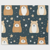 Navy Blauw en Bruin Kerst Beer Cadeaupapier (Vlak)