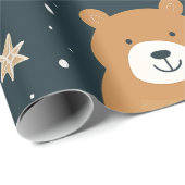Navy Blauw en Bruin Kerst Beer Cadeaupapier (Rol Hoek)