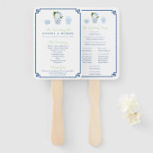 Navy blauw en chartreuse chinoiserie chique bruilo handwaaier (Voorkant en achterkant)