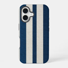 Navy-blauw en Crème Verticale Streep Naadloos iPhone 16 Hoesje
