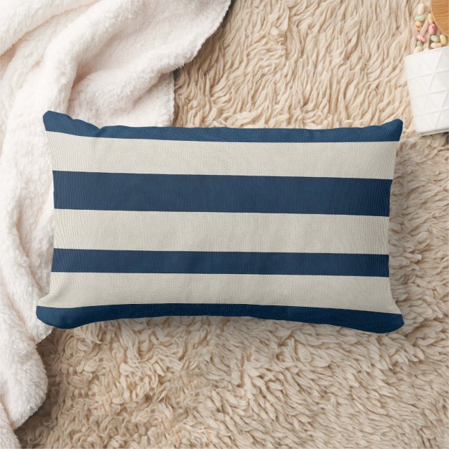  Navy-blauw en Crème Verticale Streep Naadloos  Kussen (Deken)