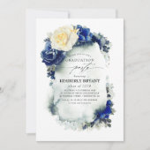 Navy Blauw en Geel Bloemen Afstuderen Kaart (Voorkant)