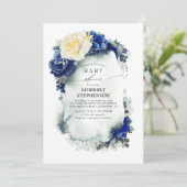 Navy Blauw en Geel Bloemen  Baby shower Kaart (Staand voorkant)