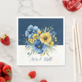 Navy Blauw en Geel Bloemen Goud Glitter Bruiloft Servet (Insitu)