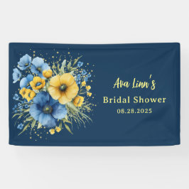 Navy Blauw en Geel Bloemen Goud Vrijgezellenfeest Spandoek